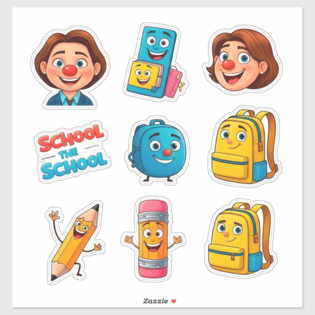 Sticker Ensemble d'autocollants scolaires mignons avec per (Feuille)