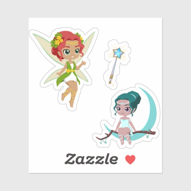 Sticker Ensemble d'autocollants vinyles de fille fée magiq (Feuille)