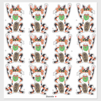 Sticker Ensemble de 12 chats mats Maneki Neko Lucky Beckon