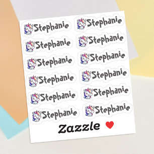 Sticker Ensemble de 12 Petits Noms de Licorne Souriants Fa