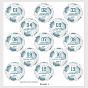 Sticker ensemble de 13 turquoise blanc équipe de football