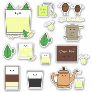 Sticker Ensemble de 15 café et thé vietnamiens Kawaii
