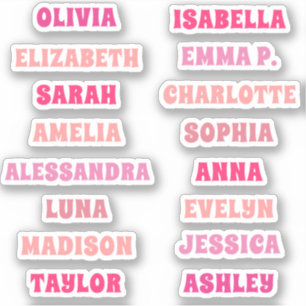 Sticker Ensemble de 16 noms personnalisés de fille rose mi