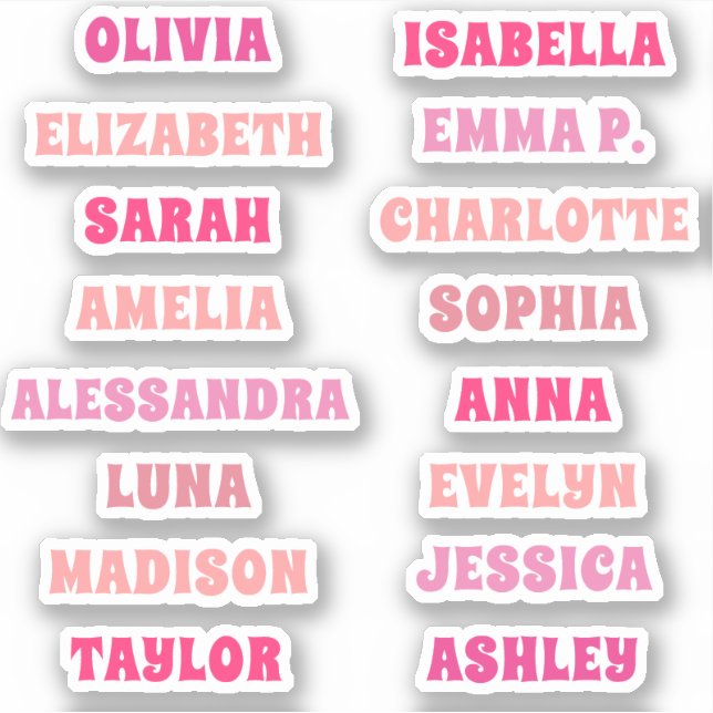 Sticker Ensemble de 16 noms personnalisés de fille rose mi (Devant)