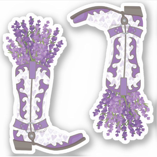 Sticker Ensemble de 2 Lavender Cowboy Boot Custom Cut (Devant)