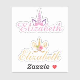 Sticker Ensemble de 2 unicorne nom personnalisé rose et or