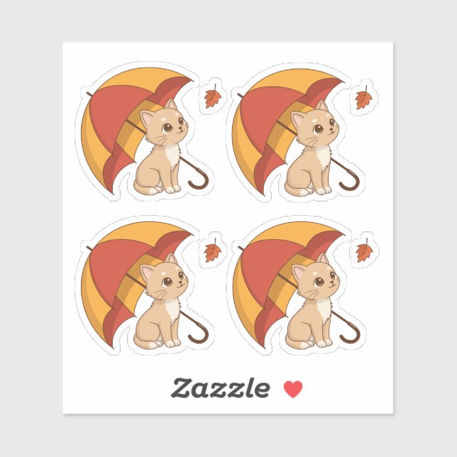 Sticker Ensemble de 4 chatons mignons chat rouge jaune par (Feuille)