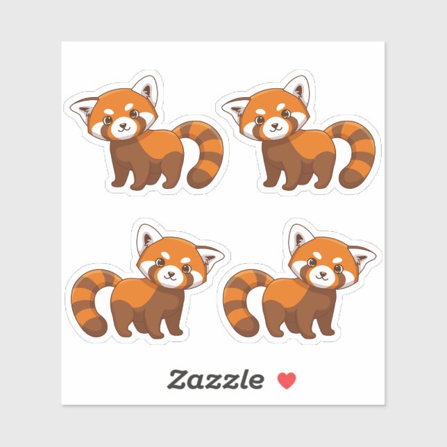 Sticker Ensemble de 4 pandas rouges mignons (Feuille)