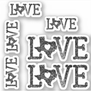 Sticker Ensemble de 6 Black Distressed Texas Love Custom-C