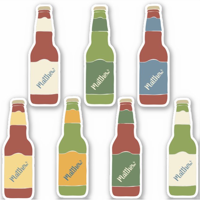 Sticker Ensemble de 7 bouteilles de bière personnalisées (Devant)