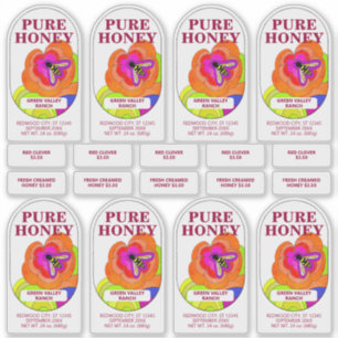 Sticker Ensemble de 8 Pop Art Flower Transparent Miel Jar 