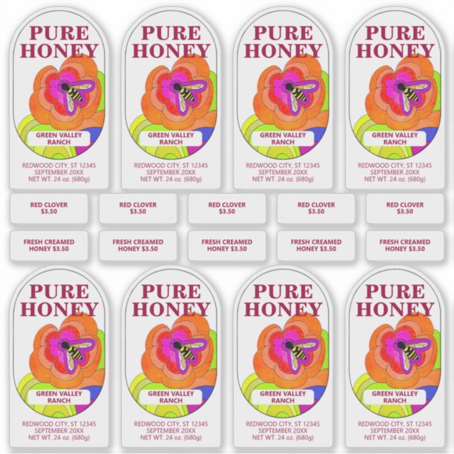 Sticker Ensemble de 8 Pop Art Flower Transparent Miel Jar  (Devant)