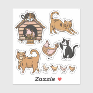 Sticker Ensemble de chats et poulets