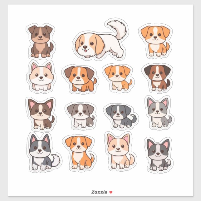 Sticker Ensemble de chiens adorables (Feuille)