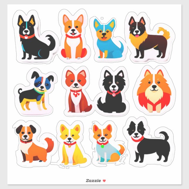 Sticker Ensemble de chiens adorables (Feuille)