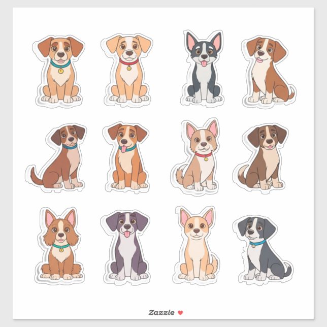 Sticker Ensemble de chiens adorables (Feuille)