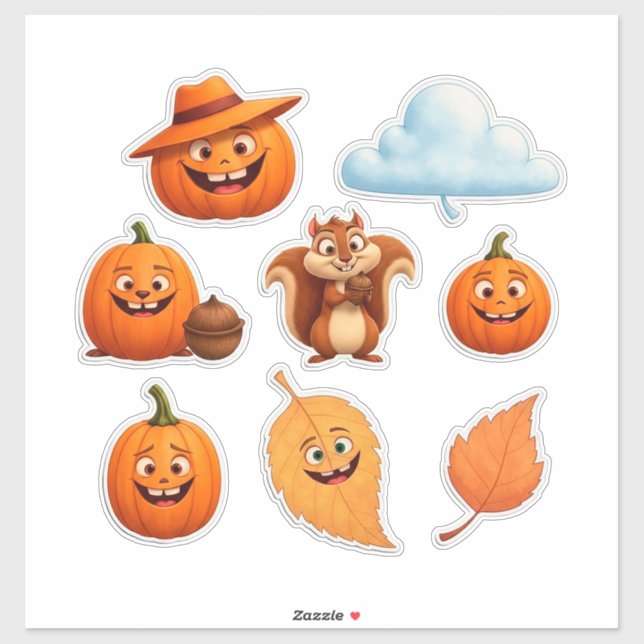 Sticker Ensemble de citrouille et de feuilles d'automne po (Feuille)