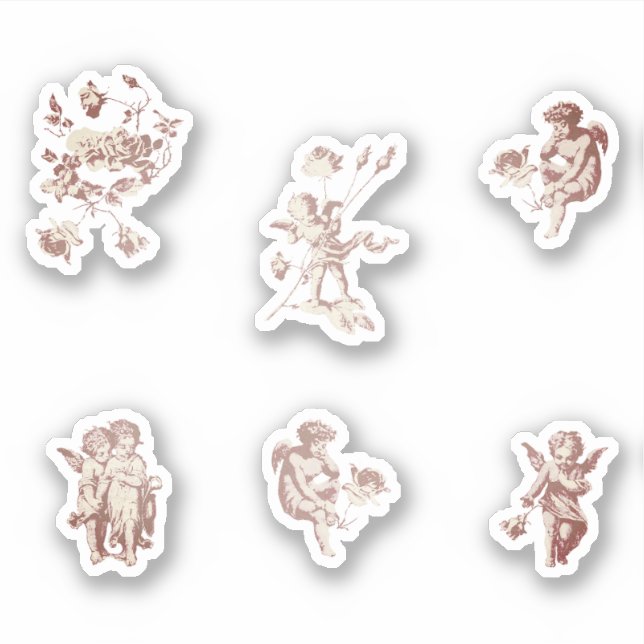 Sticker Ensemble de fleurs d'anges chérubins cupidons rose (Devant)