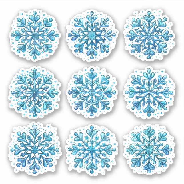 Sticker Ensemble de flocons de neige bleus (Devant)