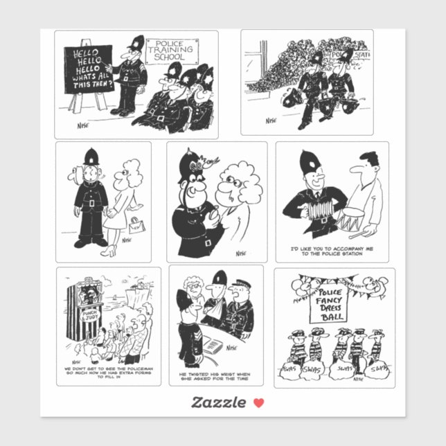 Sticker Ensemble de huit caricatures amusantes de la polic (Feuille)