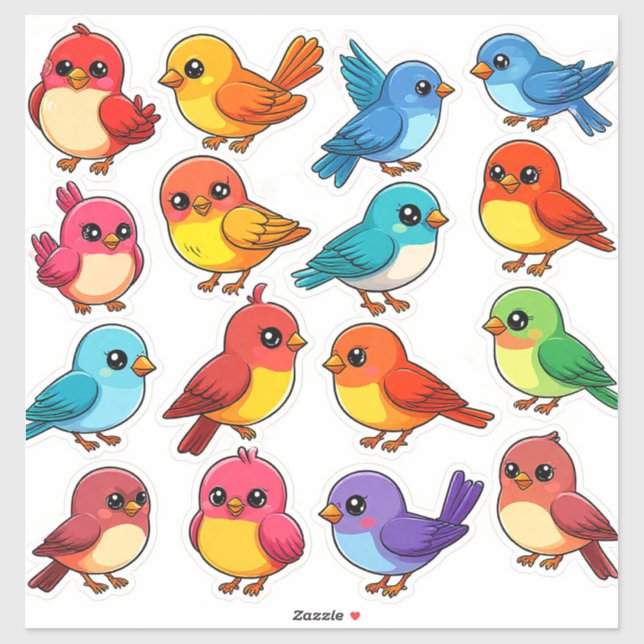 Sticker Ensemble de jolis oiseaux de dessin animé (Feuille)