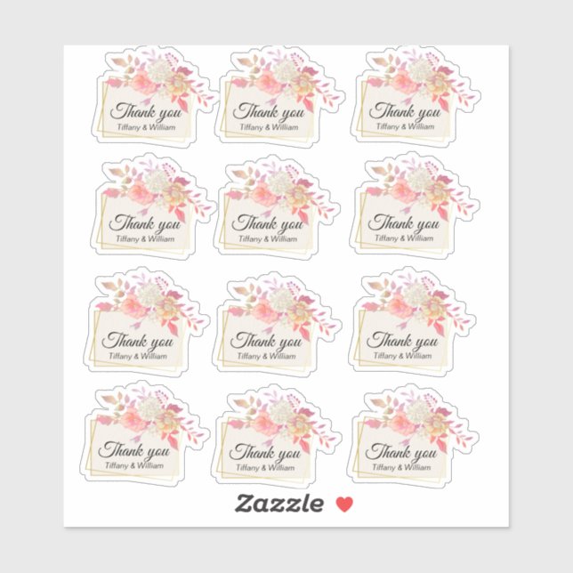 Sticker Ensemble de Merci de Mariage à cadre de  de corail (Feuille)