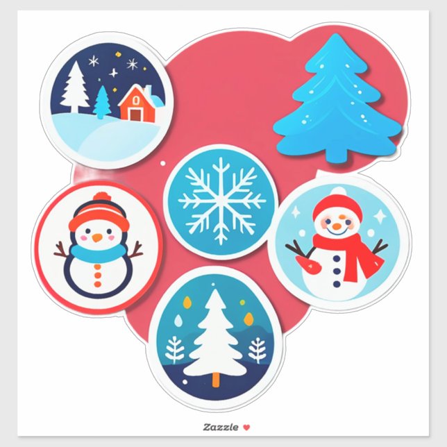 Sticker Ensemble de Noël hivernal fantaisiste (Feuille)
