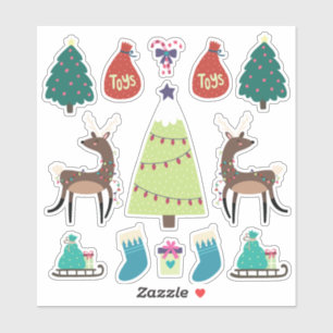 Sticker Ensemble de Noël mixte super mignon avec des cerfs
