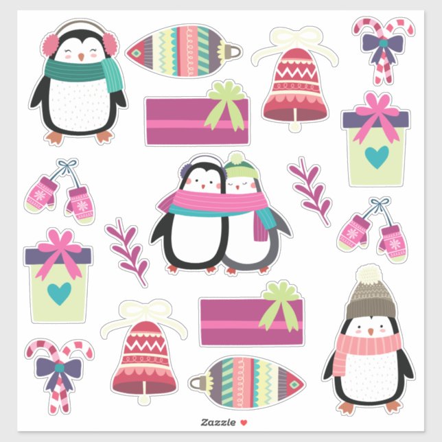 Sticker Ensemble de Noël mixte super mignon avec des pingo (Feuille)