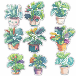 Sticker Ensemble de Plantes pointillés de la maison d'aqua