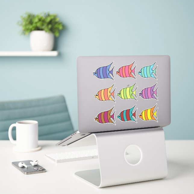 Sticker ensemble de poissons de caricature (Ordinateur portable sur le bureau)