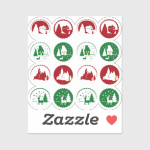 Sticker Ensemble de scène de Noël hivernal Rouge Vert 16
