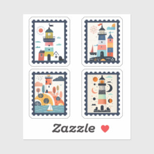 Sticker Ensemble de tampons de phare fantaisiste paysages 