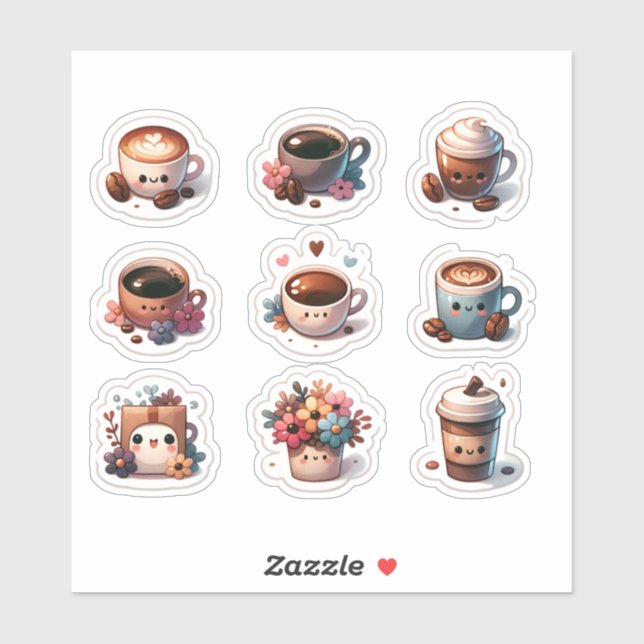 Sticker "Ensemble de tasses à café pimentées" (Feuille)