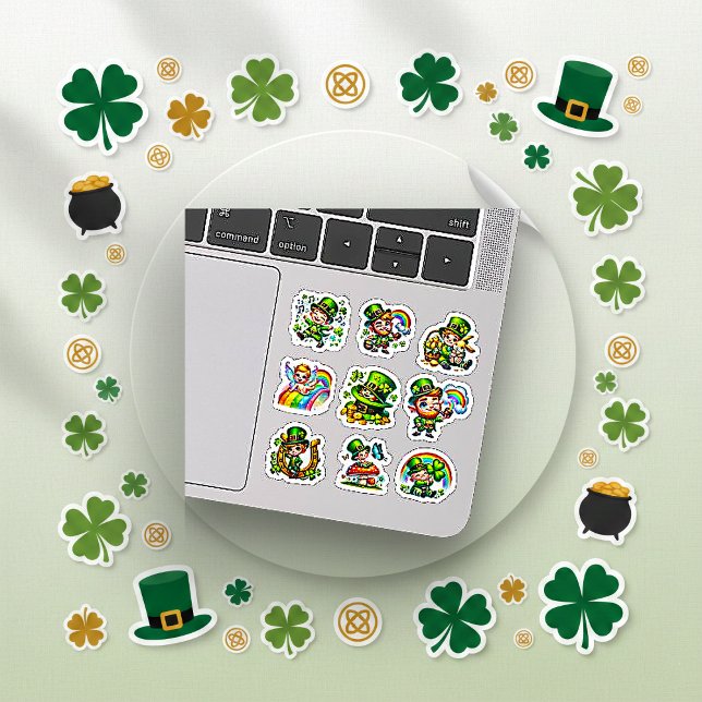 Sticker Ensemble de trèfle chanceux de Leprechaun Chibi Mi (Créateur téléchargé)