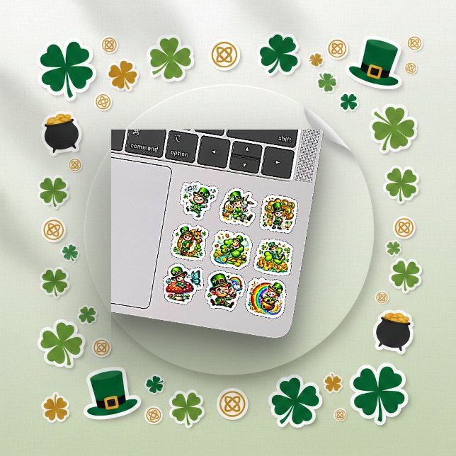Sticker Ensemble de trèfle chanceux de lutin fantaisiste (Créateur téléchargé)