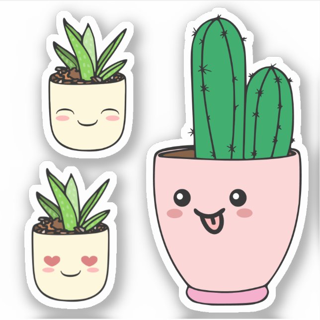 Sticker Ensemble de trois découpes vinyles de plantes gras (Devant)