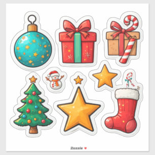 Sticker Ensemble d'éléments de vacances de Noël colorés