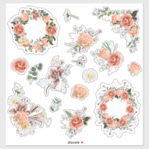 Sticker Ensemble d'éléments rose et de fleurs printanières