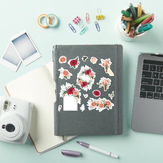 Sticker Ensemble d'éléments rose et fleurs printanières