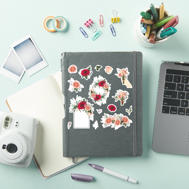 Sticker Ensemble d'éléments rose et fleurs printanières (Couverture iPad)