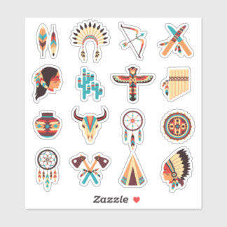Sticker Ensemble d'icônes tribales amérindiennes – Plumes,