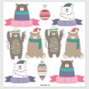 Sticker Ensemble d'ours de Noël mixtes super mignon