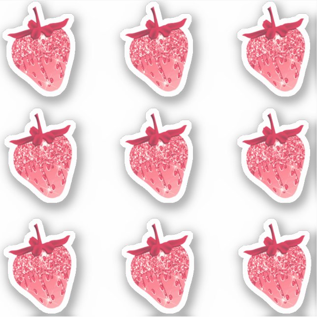 Sticker Ensemble esthétique rose pailleté de fraise mignon (Devant)