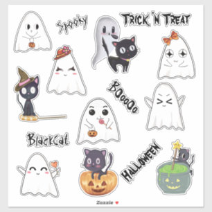 Sticker Ensemble Fantôme Effrayant Chat Noir Halloween