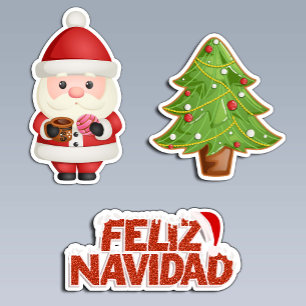Sticker Ensemble Feliz Navidad : Père Noël mexicain et arb
