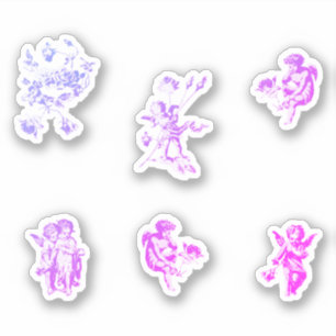Sticker Ensemble mignon d'anges Cupidon et de fleurs viole