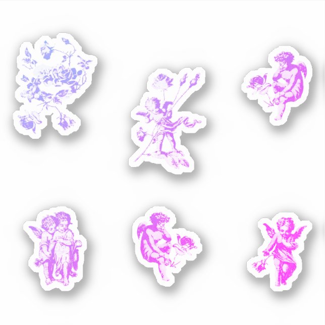 Sticker Ensemble mignon d'anges Cupidon et de fleurs viole (Devant)