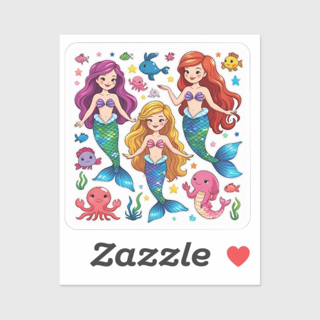 Sticker Ensemble personnalisé amusant de copines sirènes  (Feuille)