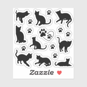 Sticker Ensemble silhouette de chat noir mignon et emprein